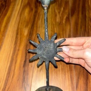 Vintage Sun Face Candle Holder - Dark Metal